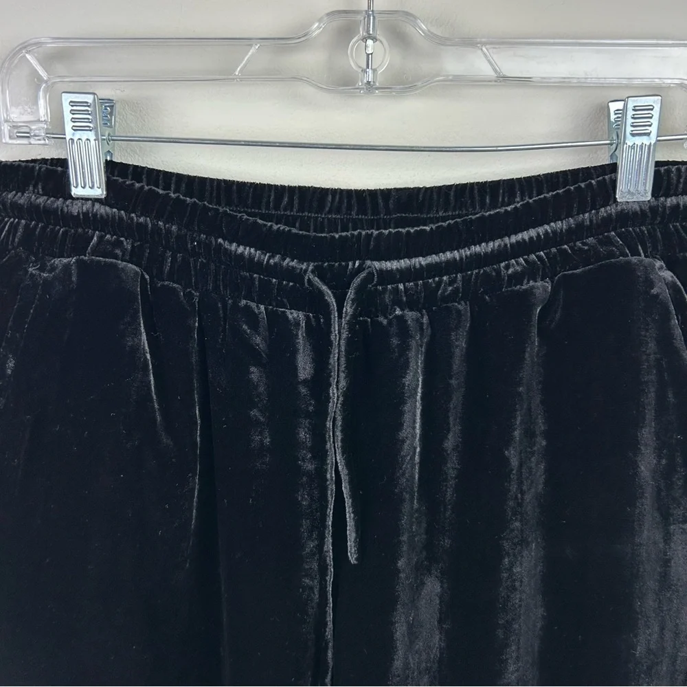 Garnet Hill Black wide-leg velvet velour pants rayon/silk blend pull on pants - Picture 3 of 9